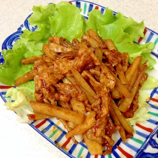 うどと豚肉のピリ辛味噌炒め